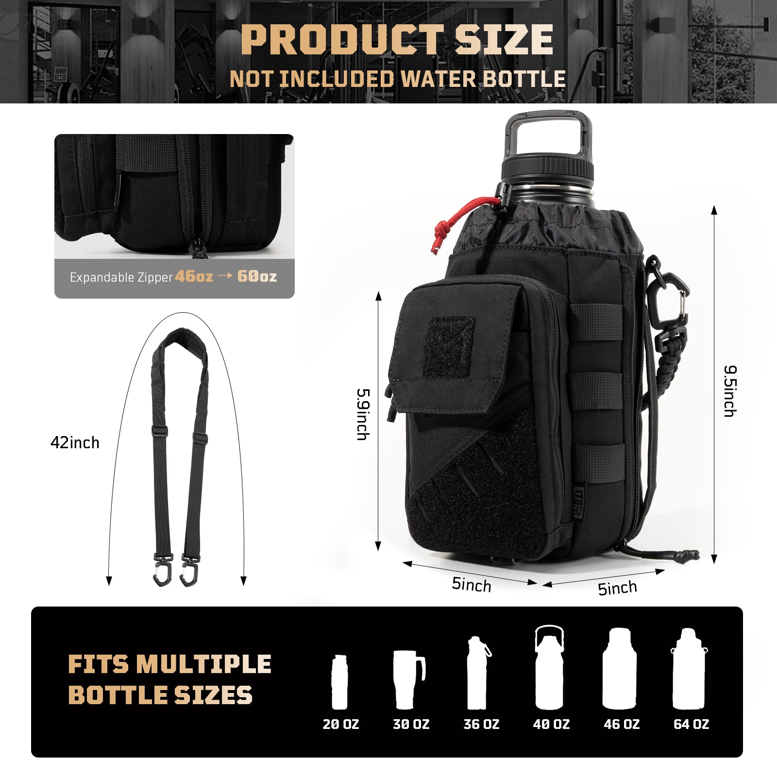 64oz Expandable Water Bottle Bag 丨 with Phone Pockets&Detachable Magnetic Clip